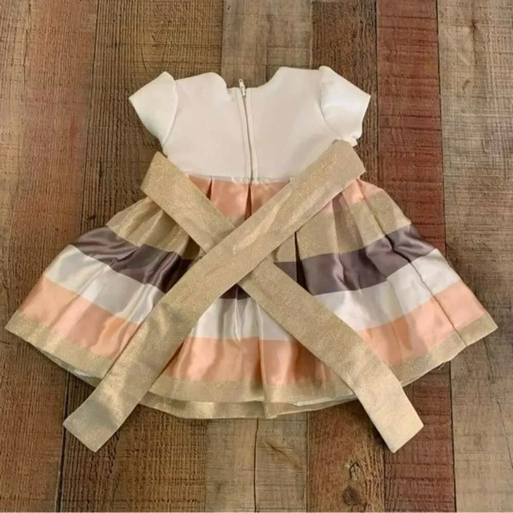 Bonnie baby girls white pink gray and gold dress -12M